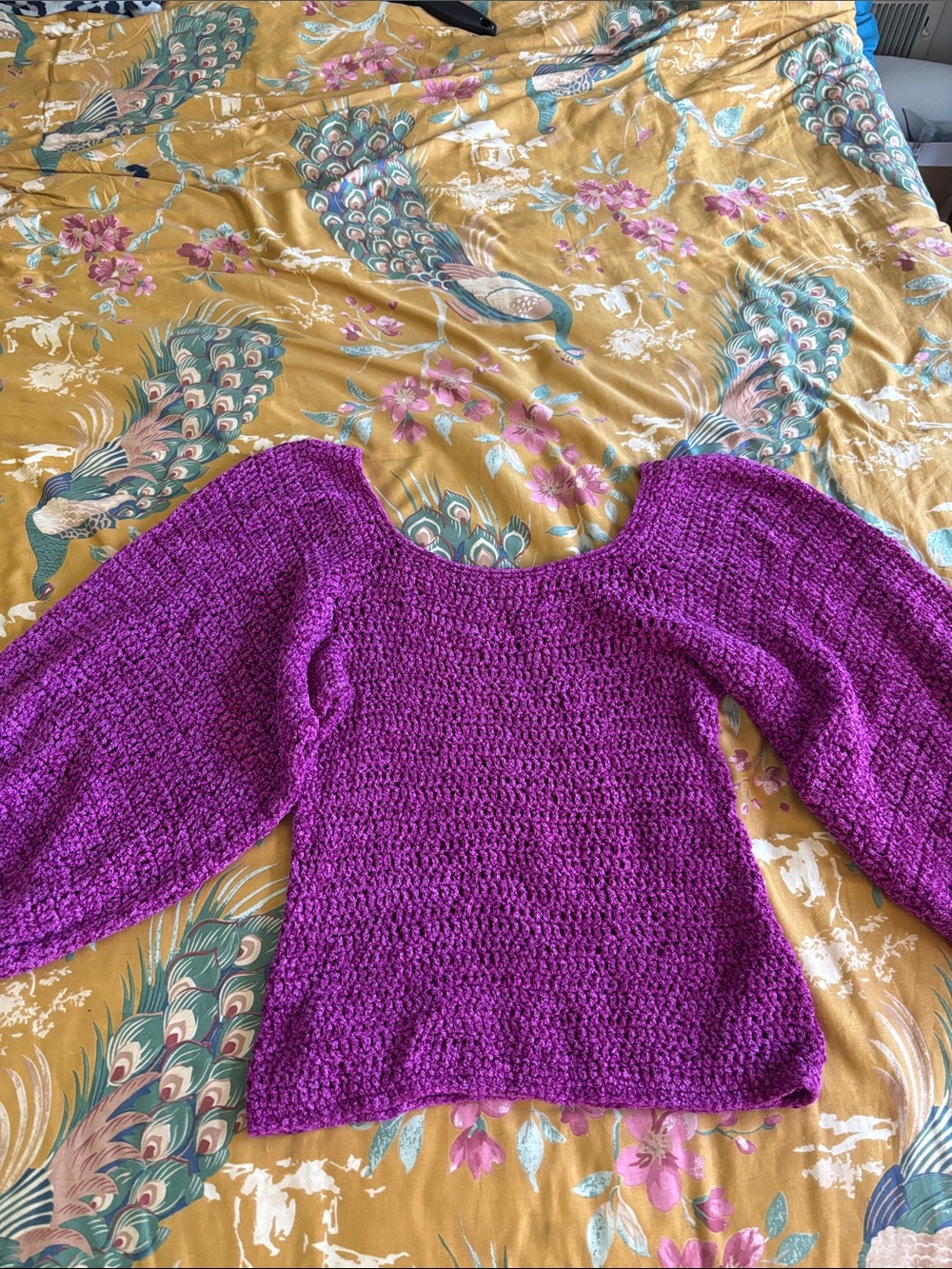 Sonia Rykiel Violet Off-the-Shoulder Balloon Sleeve Handmade Sweater